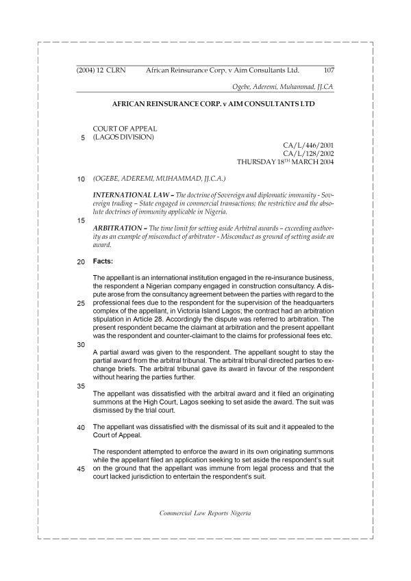 African Reinsurance Corp. v. Aim Consultant Ltd