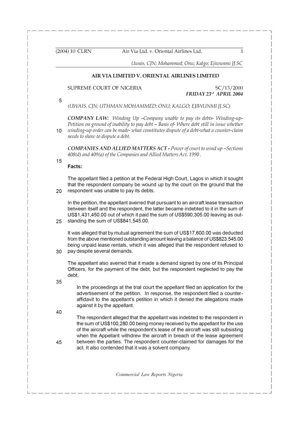 Air Via Ltd. v. Oriental Airlines Ltd