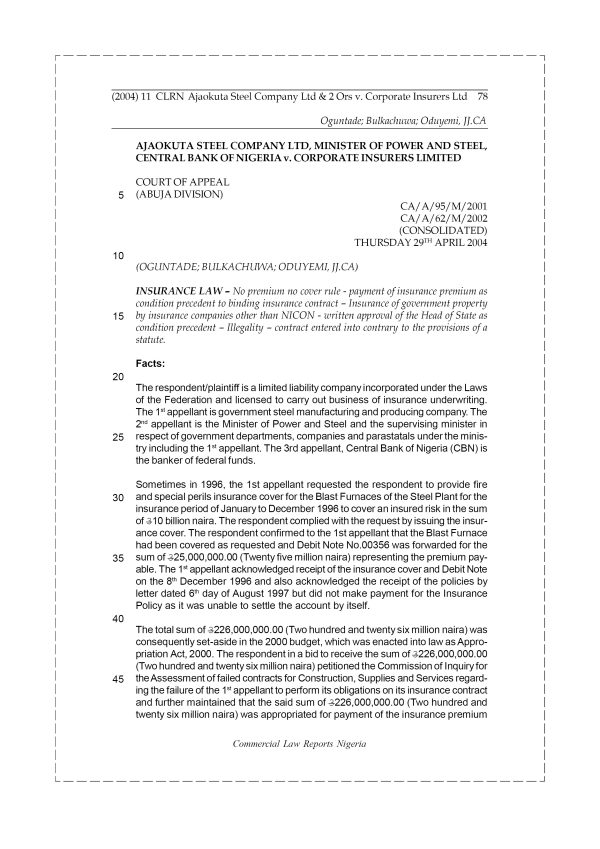 Ajaokuta Steel Co. Ltd & 2 Ors v. Corporate Insurers Ltd
