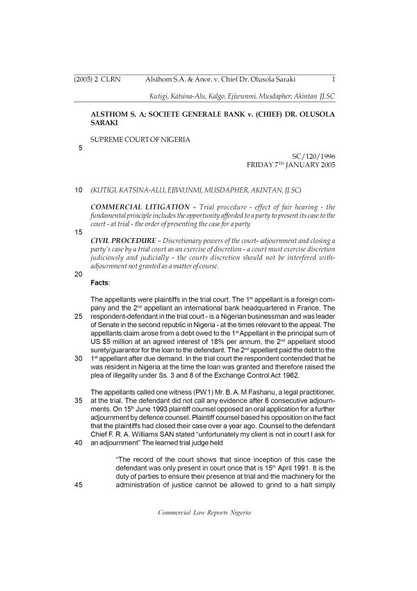 Alsthom S. A. & Anor v. Chief Olusola Saraki