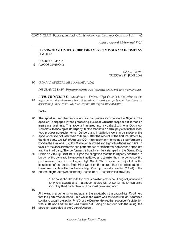 Buckingham Ltd v. British-American Insurance Company Ltd