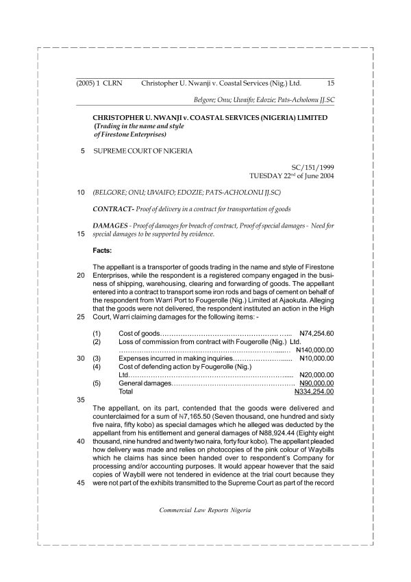 Christopher U. Nwanji v. Coastal Services (Nigeria) Limited