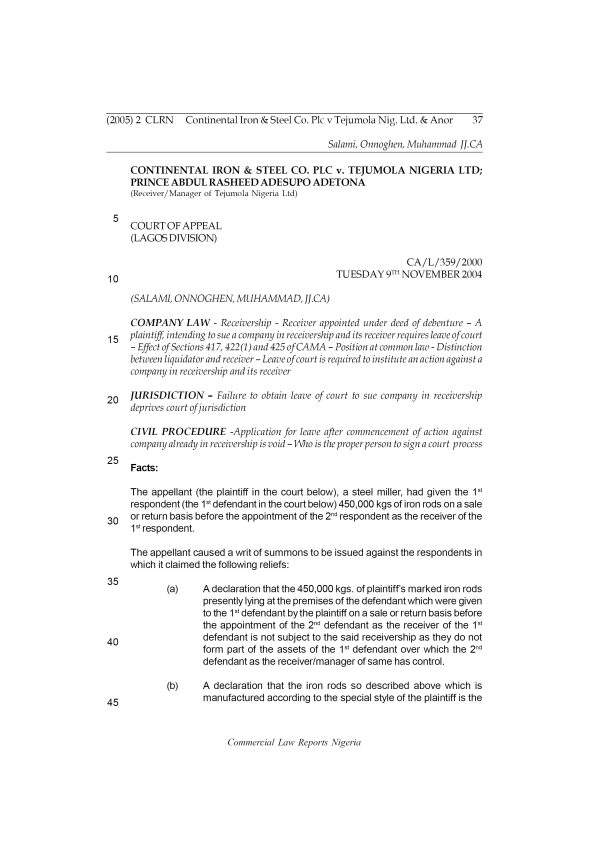 Continental Iron & Steel Co. Plc v. Tejumola Nig. Ltd & Anor