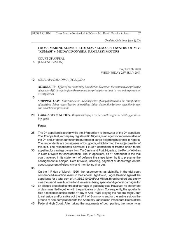 Cross Marine Service Ltd & 2 Ors v. Mr. David Onyeka & Anor