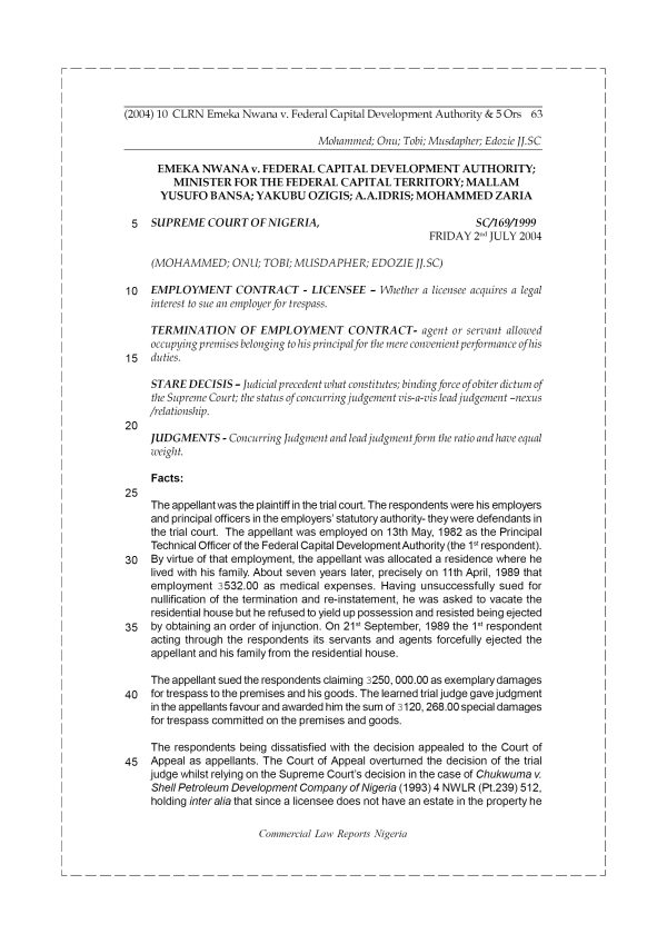 Emeka Nwana v. Federal Capital Development Authority & 5 Ors.
