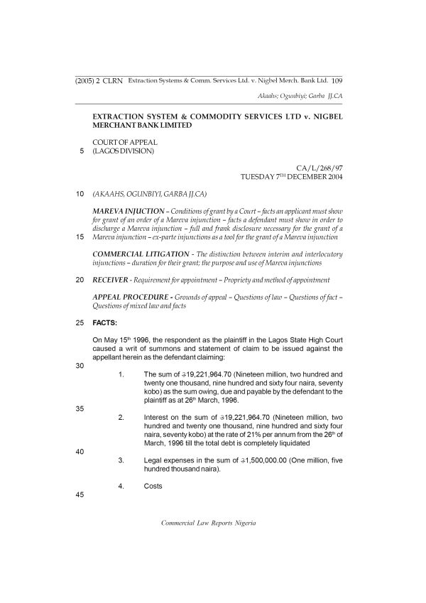 Extraction System & Commodity Services Ltd v. Nigbel Merchant Bank Ltd