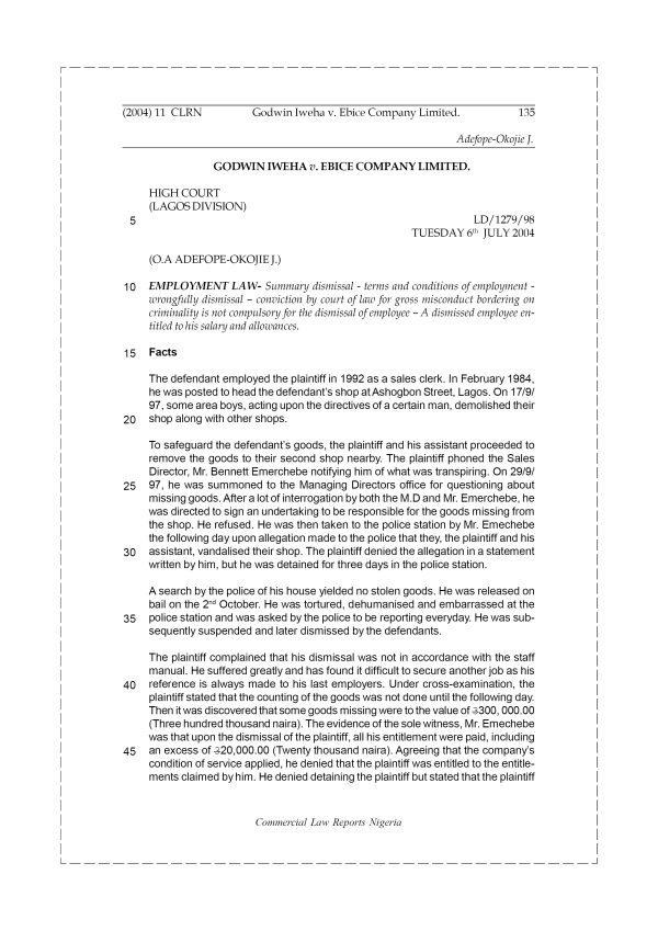 Godwin Iweha v. Ebice Company Limited
