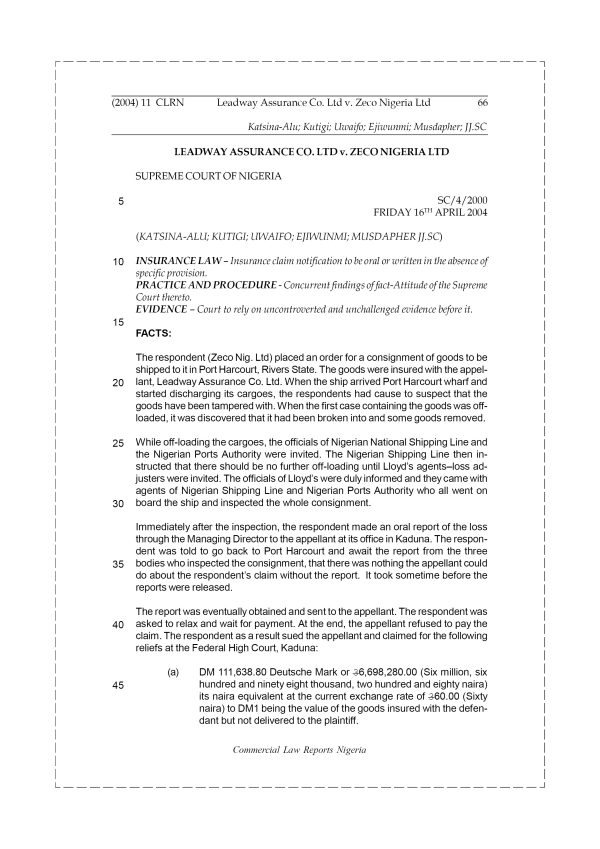 Leadway Assurance Co. Ltd v. Zeco Nigeria Ltd
