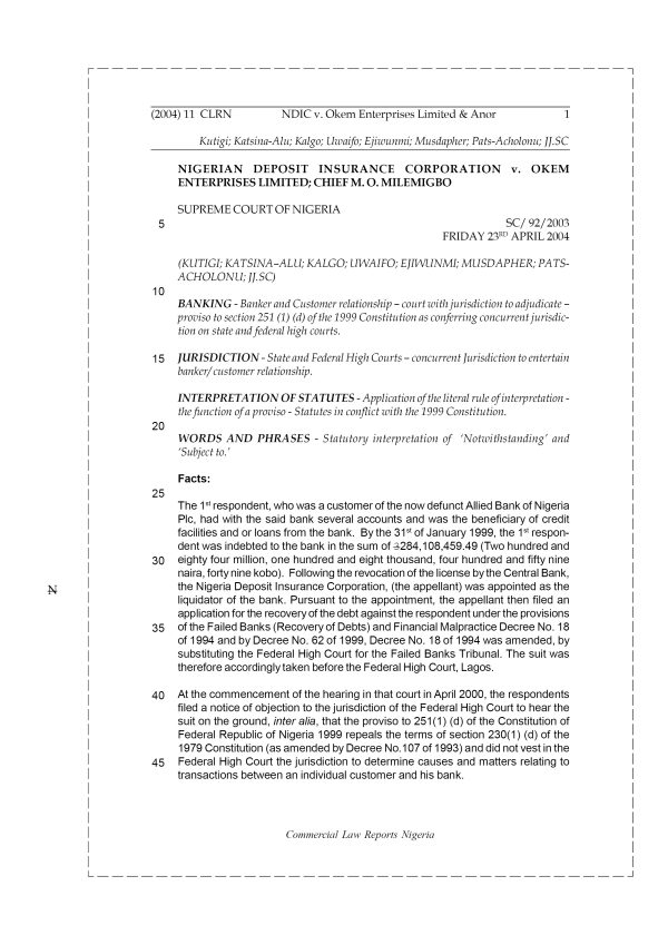 NDIC v. Okem Enterprises Limited & Anor