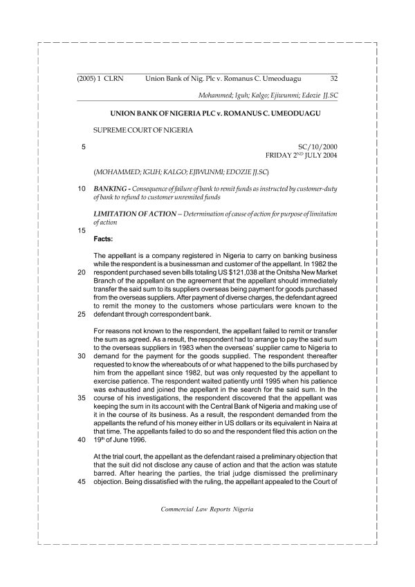 Union Bank of Nigeria Plc v. Romanus C. Umeoduagu