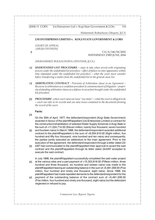 Usi Enterprises Limited v. Kogi State Government & 2 Ors