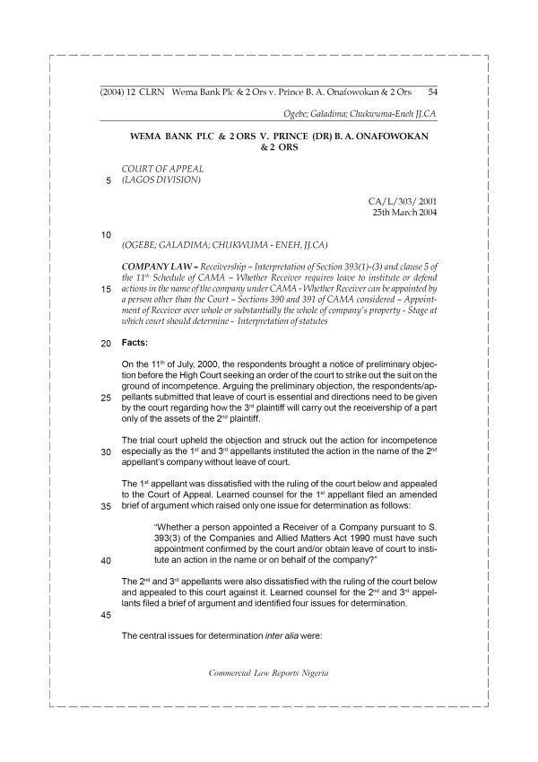 Wema Bank Plc & 2Ors v. Prince (Dr.) B. A. Onafowokan & 2 Ors