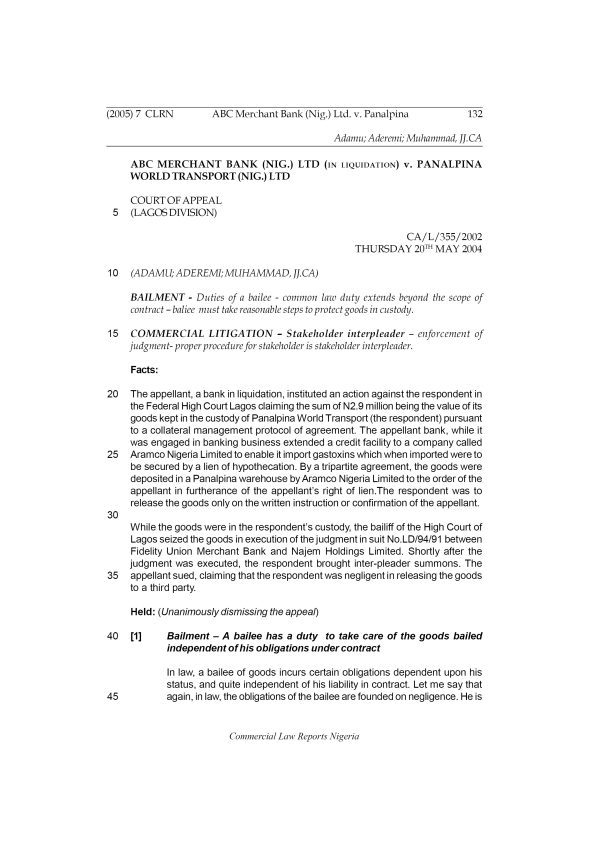 ABC Merchant Bank (Nig.) Ltd v. Panalpina World Transport (Nig.) Ltd