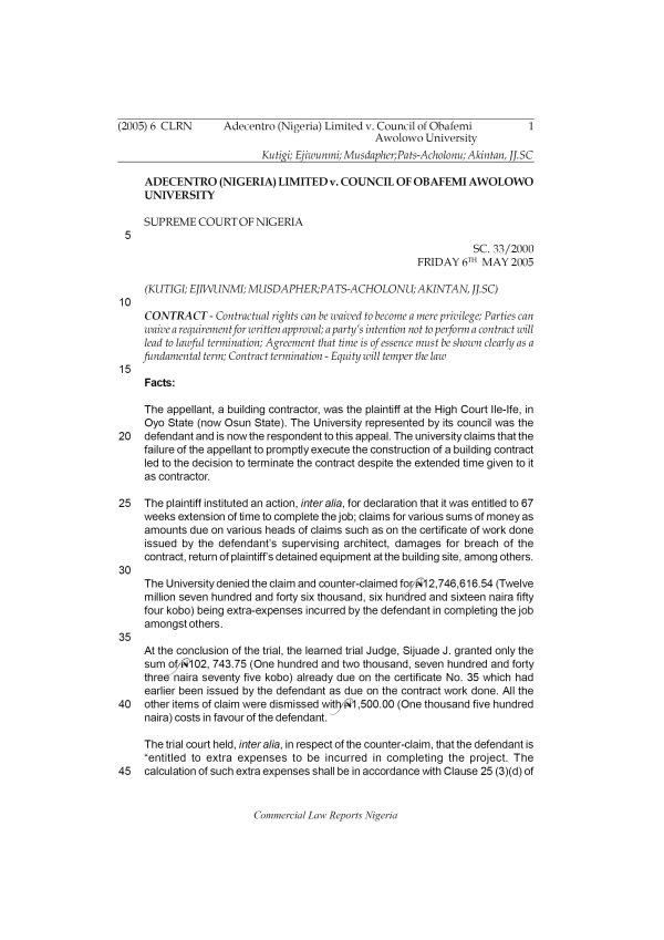 Adecentro (Nig.) Ltd. v. Council of Obafemi Awolowo University