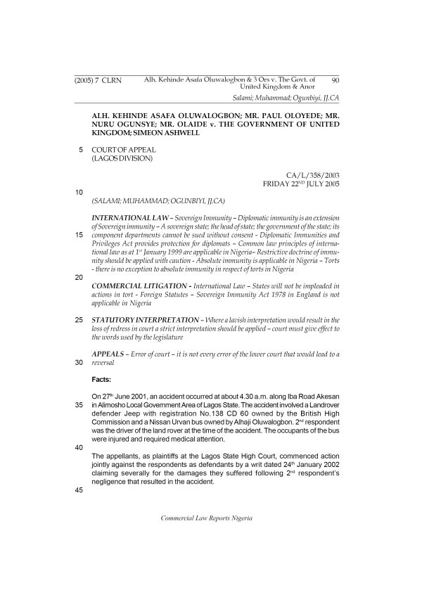 Alh. Kehinde Asafa Oluwalogbon & 3 Ors v. The Govt. of United Kingdom & Anor