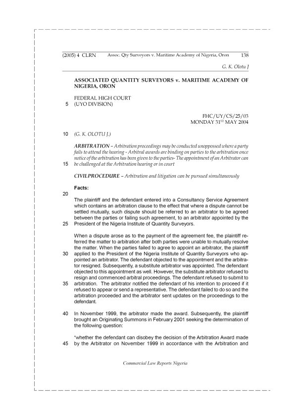 Associated Quantity Surveyors v. Maritime Academy of Nigeria, Oron