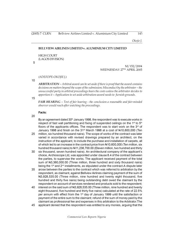 Bellview Airlines Limited v. Aluminium City Limited