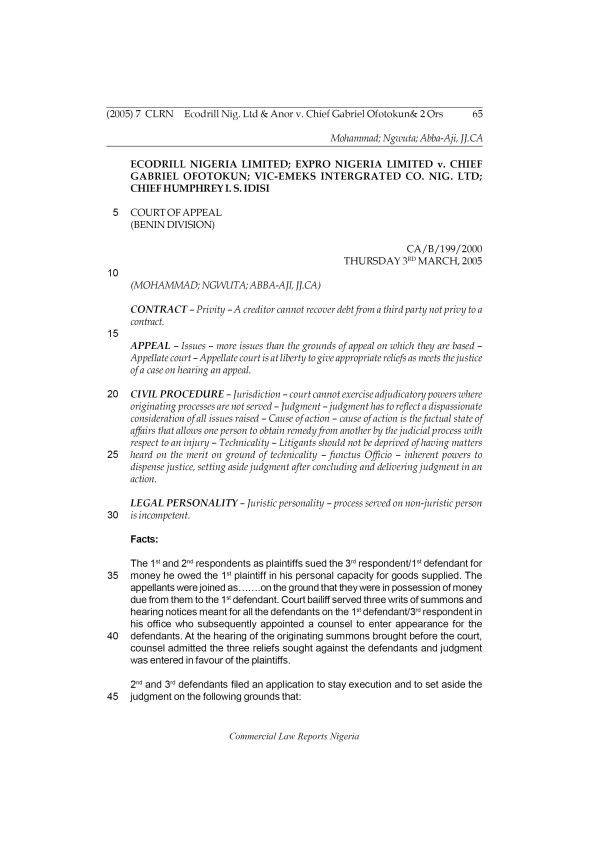 Ecodrill Nig. Ltd & Anor v. Chief Gabriel Ofotokun & 2 Ors