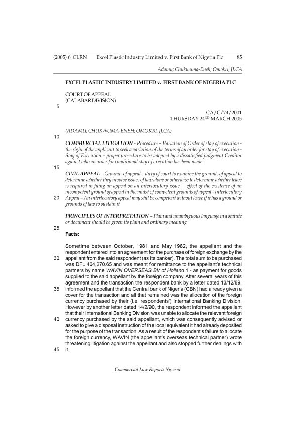 Excel Plastic Industry Limited v. First Bank of Nigeria Plc