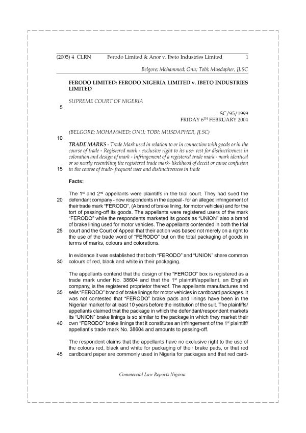 Ferodo Limited & Anor v. Ibeto Industries Limited