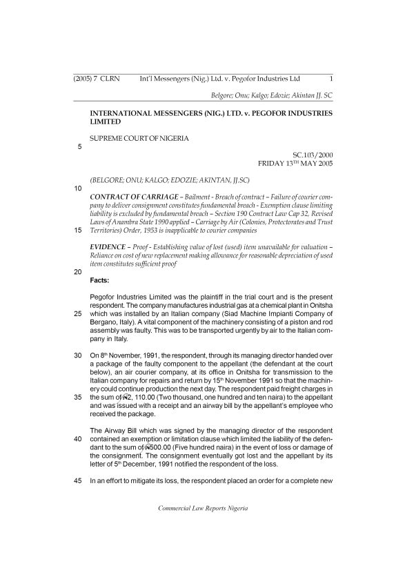 Int’l Messengers (Nig.) Ltd. v. Pegofor Industries Ltd