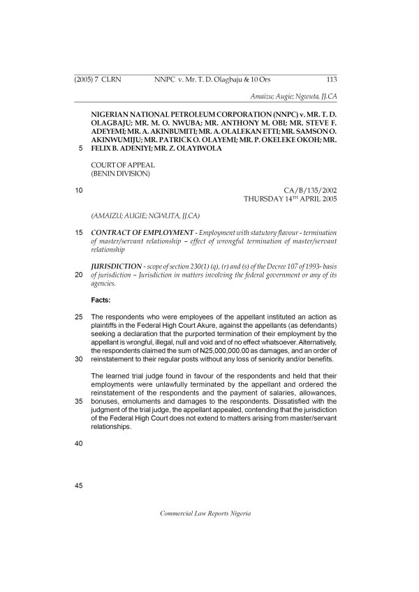 NNPC v. Mr. T. D. Olagbaju & 10 Ors