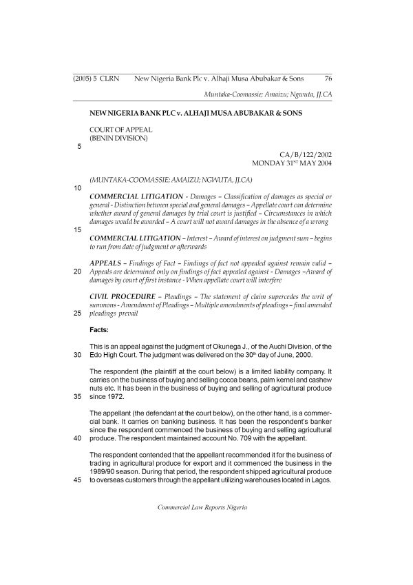 New Nigerian Bank Plc v. Alhaji Musa Abubakar & Sons