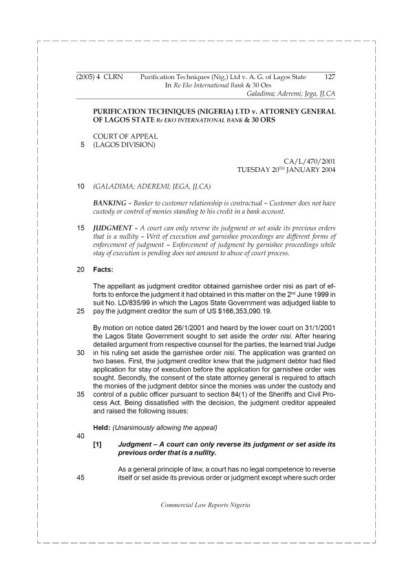 Purification Techniques (Nig.) Ltd v. Attorney General of Lagos State & 30 Ors