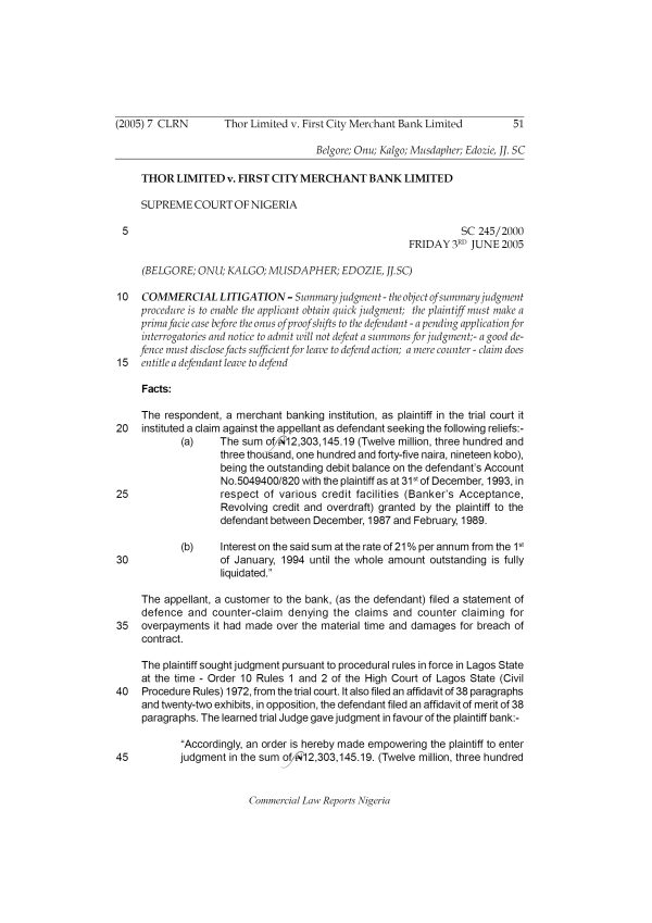 Thor Limited v. First City Merchant Bank Limited