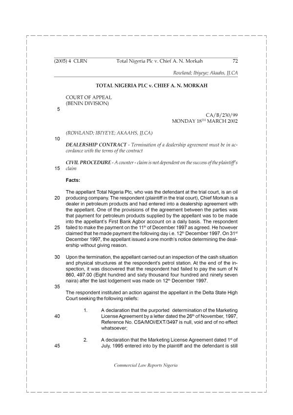 Total Nigeria Plc v. Chief A. N. Morkah