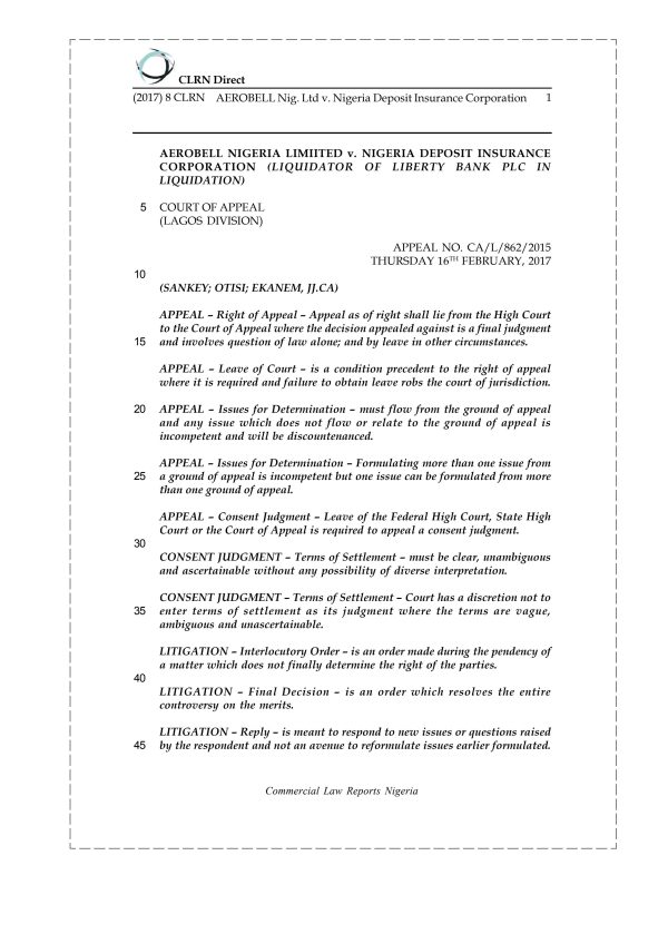 AEROBELL Nig. Ltd v. Nigeria Deposit Insurance Corporation