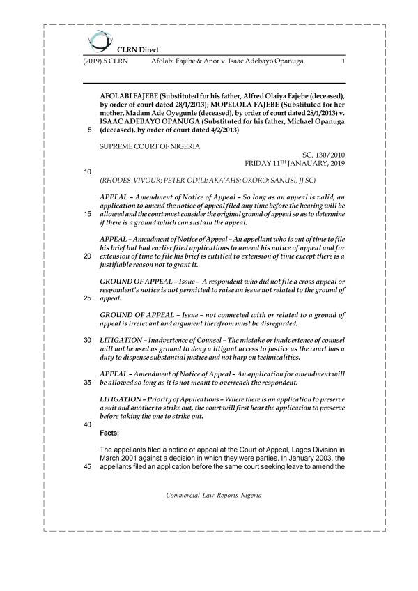 AFOLABI FAJEBE & ANOR v. ISAAC ADEBAYO OPANUGA