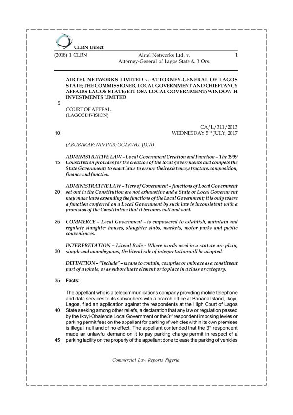 Airtel Networks Ltd. v. Attorney-General of Lagos State & 3 Ors.