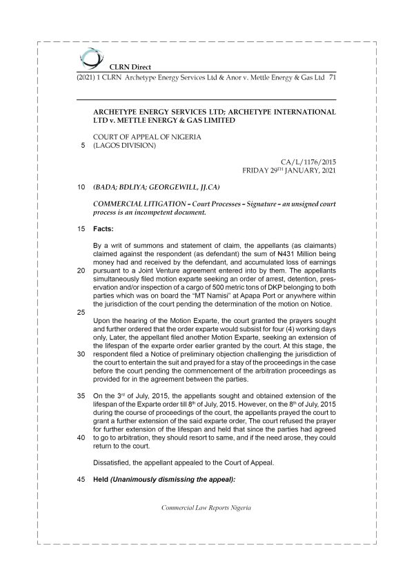 ARCHETYPE ENERGY SERVICES LTD & ANOR v. METTLE ENERGY & GAS LTD