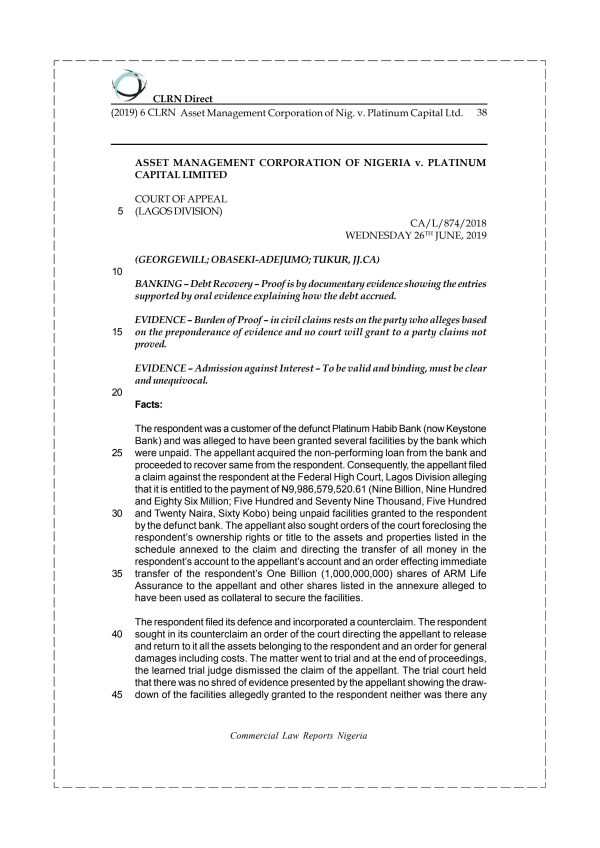 ASSET MANAGEMENT CORPORATION OF NIG. v. PLATINUM CAPITAL LTD.