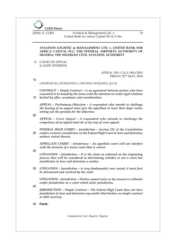 Aviation & Management Ltd. v. United Bank for Africa Capital Plc & 2 Ors.