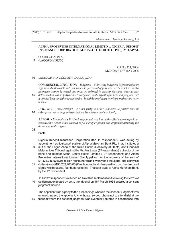 Alpha Properties International Limited v. NDIC & 2 Ors