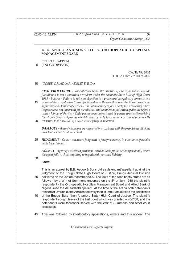 B. B. Apugo and Sons Ltd. v. O. H. M. B