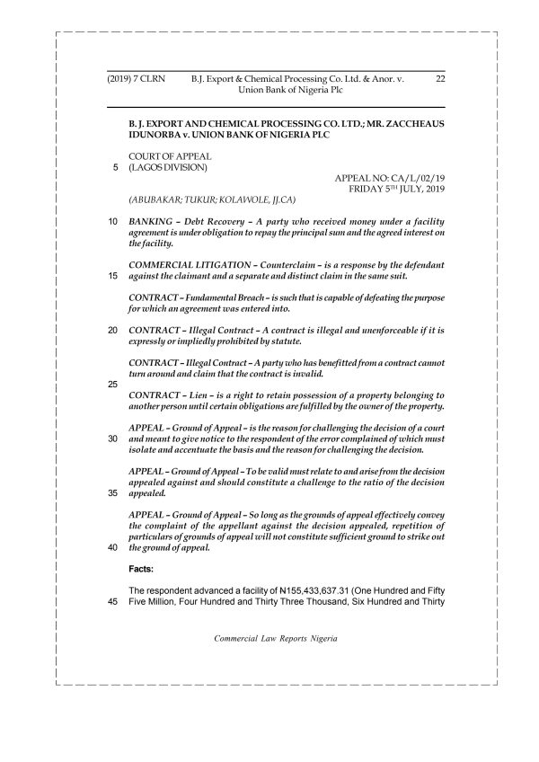 B.J. Export & Chemical Processing Co. Ltd. & Anor. v. Union Bank of Nigeria Plc