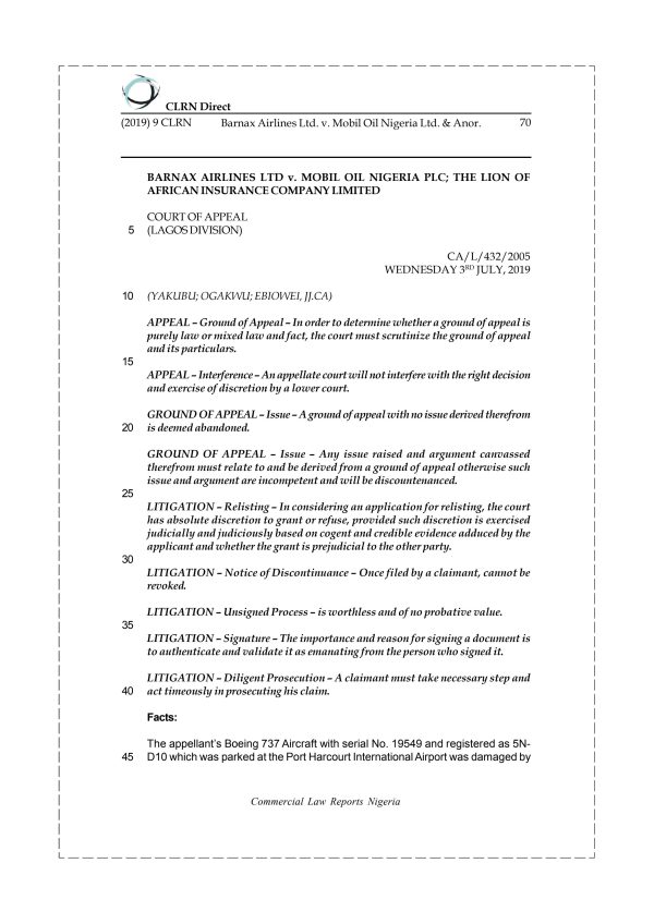 Barnax Airlines Ltd. v. Mobil Oil Nigeria Ltd. & Anor.