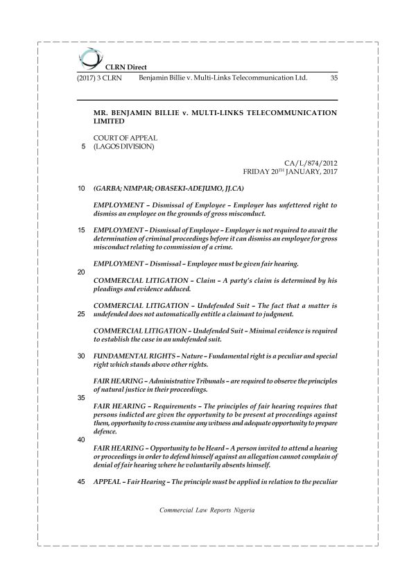 Benjamin Billie v. Multi-Links Telecommunication Ltd.