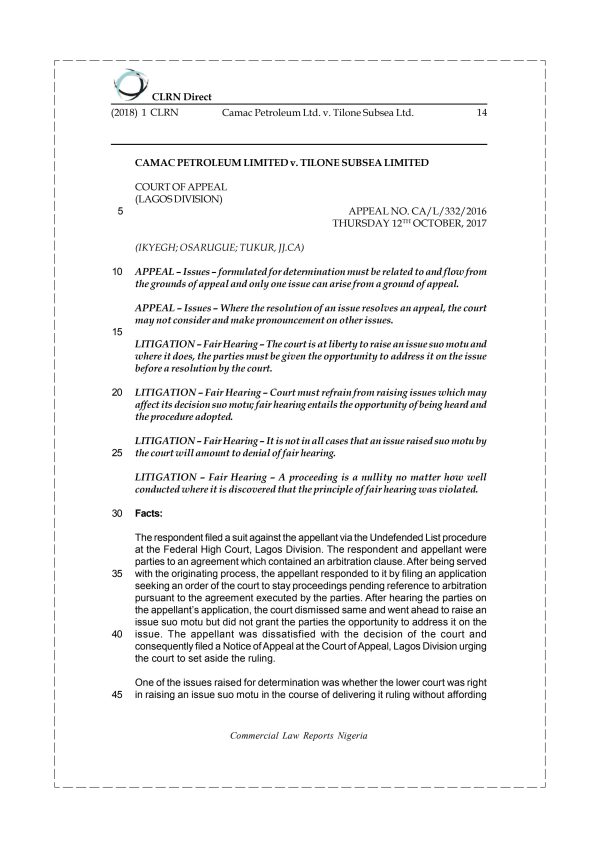 Camac Petroleum Ltd. v. Tilone Subsea Ltd.