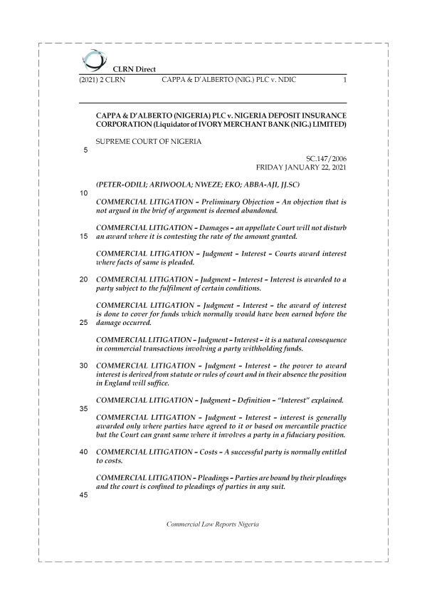 CAPPA & D’ALBERTO (NIG.) PLC v. NDIC