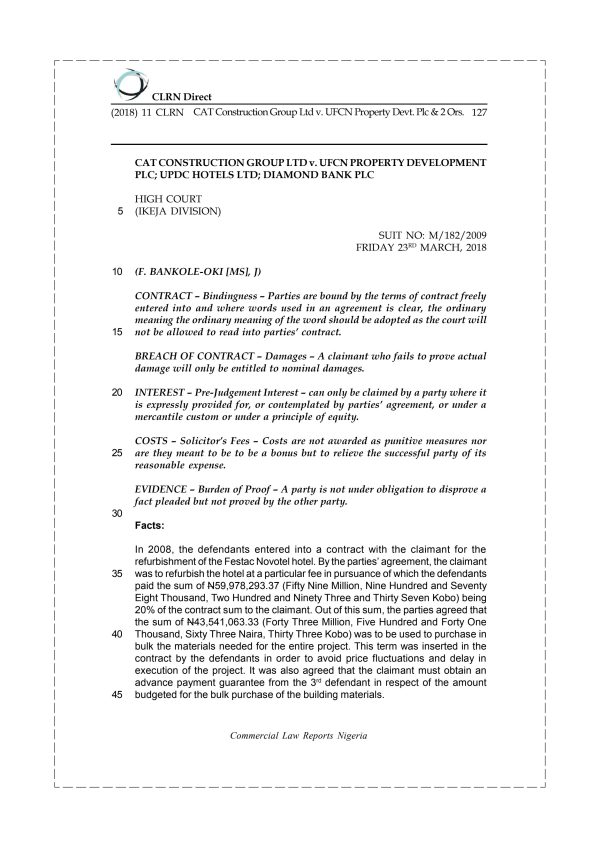 CAT Construction Group Ltd v. UFCN Property Devt. Plc & 2 Ors.