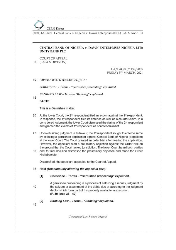 CENTRAL BANK OF NIGERIA v. DAWN ENTERPRISES (NIG.) LTD. & ANOR.