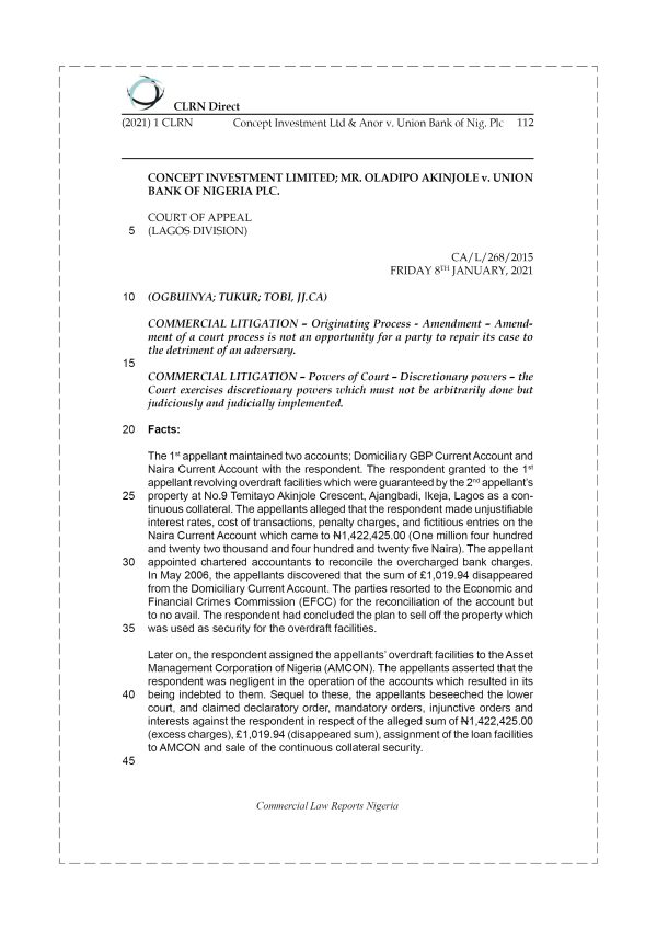 CONCEPT INVESTMENT LTD & ANOR v. UNION BANK OF NIG. PLC