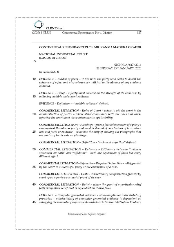 CONTINENTAL REINSURANCE PLC v. OKAFOR