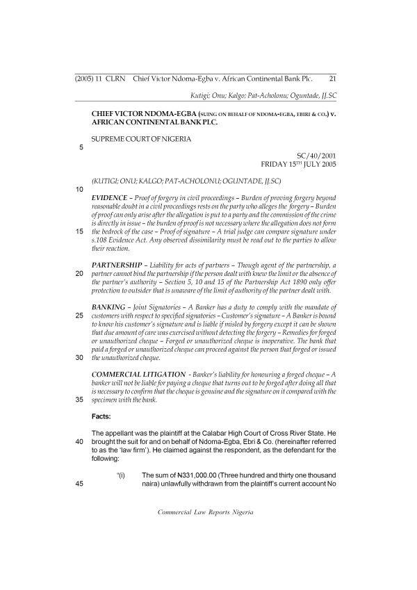 Chief Victor Ndoma-Egba v. African Continental Bank Plc