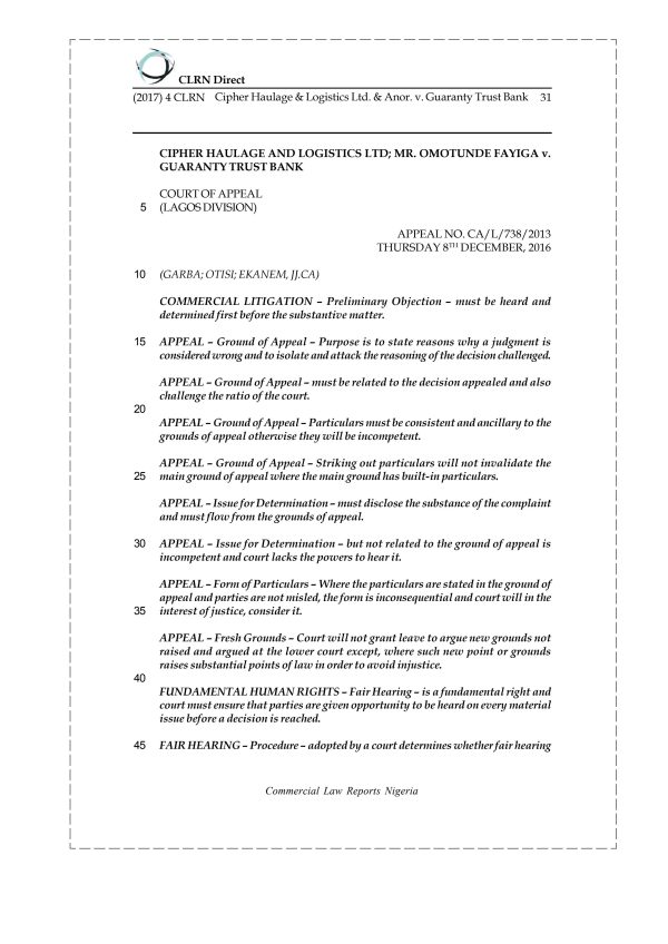 Cipher Haulage & Logistics Ltd. & Anor. v. Guaranty Trust Bank