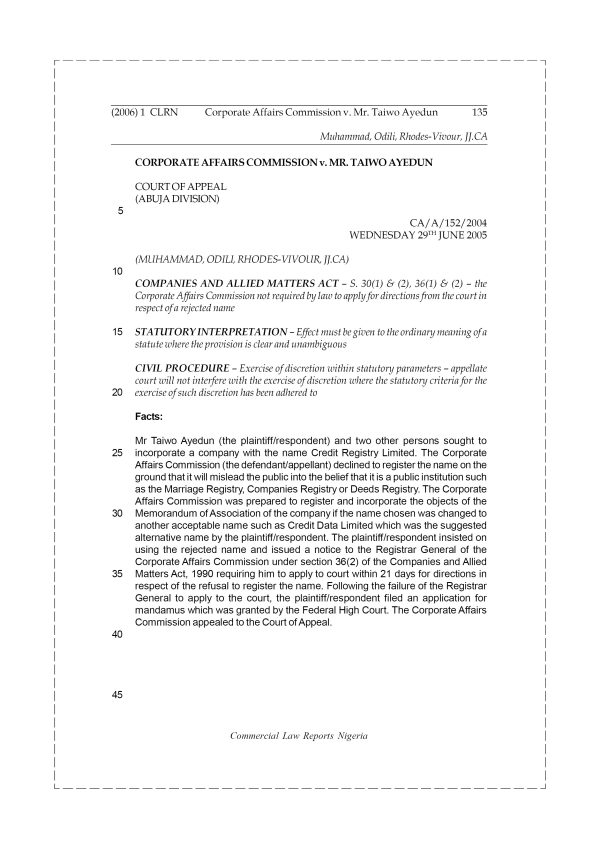 Corporate Affairs Commission v.  Mr. Taiwo Ayedun